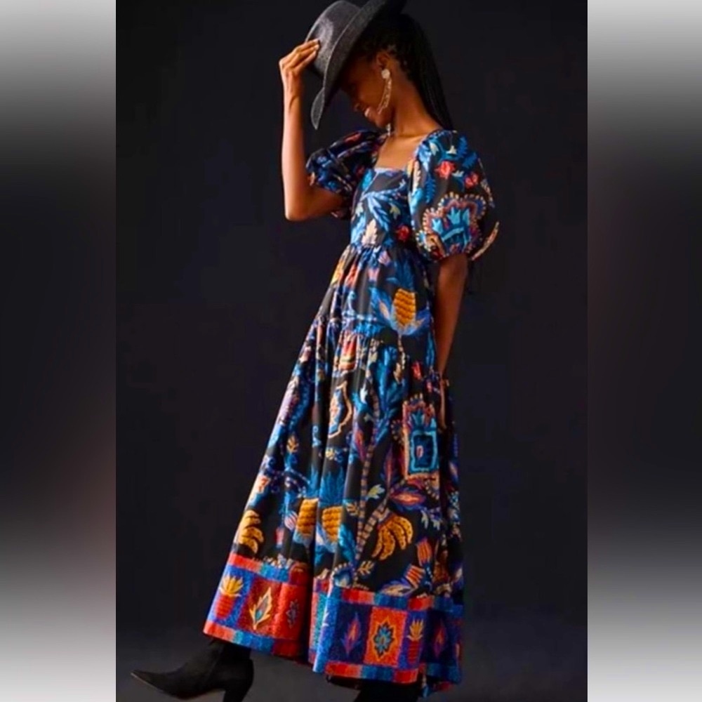 NWT FARM Rio Sunset Tapestry Black Maxi Dress small
